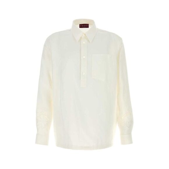 GUCCI Embroidered Collar Shirt Men WHITE Shirts